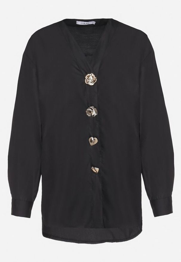 Born2be - Czarna Koszula z Bawełną i Wiskozą Ozdobiona Aplikacjami Morbia. Okazja: na co dzień. Kolor: czarny. Materiał: bawełna, wiskoza. Długość: długie. Wzór: aplikacja. Styl: casual, klasyczny