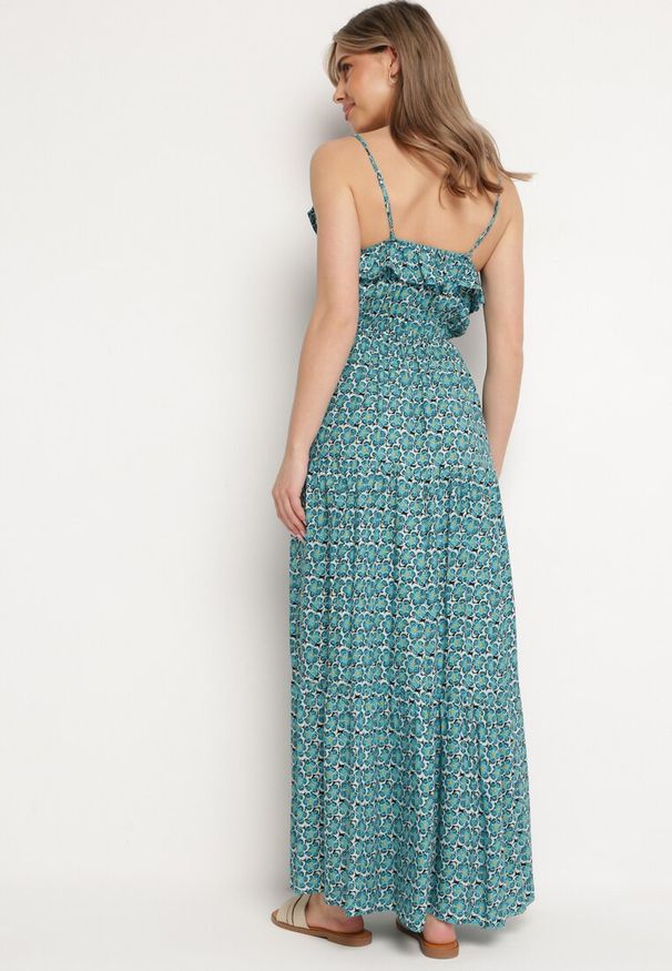 Born2be - Niebieska Wiskozowa Sukienka na Regulowanych Ramiączkach z Wiązaniem przy Dekolcie Srinesa. Okazja: na co dzień. Kolor: niebieski. Materiał: wiskoza. Długość rękawa: na ramiączkach. Sezon: wiosna, lato. Typ sukienki: proste. Styl: casual, elegancki