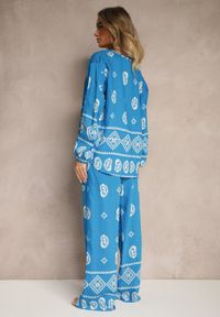 Renee - Niebieski Komplet w Stylu Etno Spodnie z Gumką w Pasie i Bluzka Oversize Eviralyn. Kolor: niebieski #5