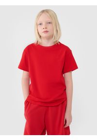 4f - 4F T-shirt oversize gładki chłopięcy - czerwony 152 (11-12 lat). Okazja: na co dzień. Kolor: czerwony. Materiał: bawełna, dzianina, jersey. Długość rękawa: krótki rękaw. Długość: krótkie. Wzór: gładki. Sezon: lato. Styl: klasyczny, casual, sportowy #1