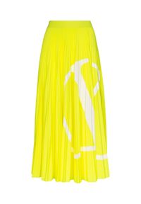 VALENTINO - Żółta plisowana spódnica VLogo. Stan: podwyższony. Kolor: żółty. Materiał: materiał. Wzór: aplikacja #2