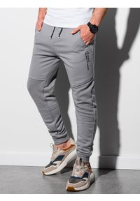 Ombre Clothing - Patchworkowe spodnie męskie dresowe joggery OM-PASK-22FW-013 - szare V5 - XXL. Kolor: szary. Materiał: dresówka. Wzór: gładki