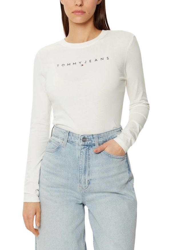 Tommy Jeans - TOMMY JEANS Biały damski longsleeve. Kolor: biały. Długość rękawa: długi rękaw