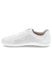 Białe Sneakersy Rieker Modne Obuwie Damskie. Okazja: na co dzień, na spacer. Zapięcie: sznurówki. Kolor: biały. Materiał: skóra. Szerokość cholewki: normalna. Sport: turystyka piesza #3