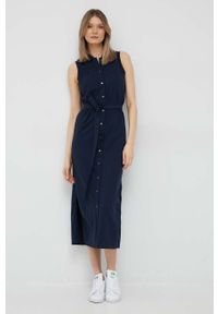 Lacoste sukienka kolor granatowy midi dopasowana. Kolor: niebieski. Materiał: dzianina. Typ sukienki: dopasowane. Długość: midi #5