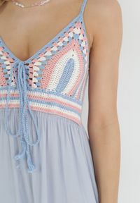 Born2be - Jasnoniebieska Sukienka Wing In. Kolor: niebieski. Materiał: bawełna. Długość rękawa: na ramiączkach. Wzór: aplikacja. Sezon: lato. Długość: maxi #2