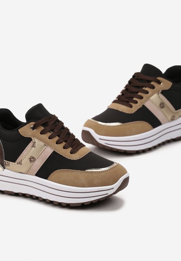 Born2be - Brązowe Sneakersy na Platformie z Ozdobnymi Wstawkami Nabba. Okazja: na co dzień. Kolor: brązowy. Obcas: na platformie