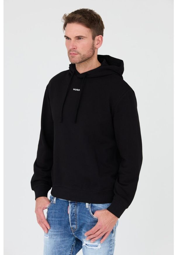 Hugo - HUGO Czarna bluza Sweatshirt with hood. Typ kołnierza: kaptur. Kolor: czarny