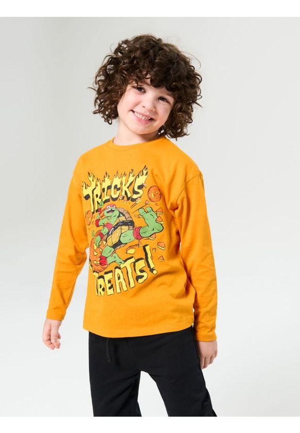 Sinsay - Koszulka z długimi rękawami Teenage Mutant Ninja Turtles - pomarańczowy. Kolor: pomarańczowy. Długość rękawa: długi rękaw. Długość: długie