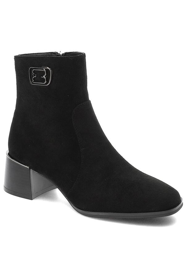 BESTELLE - Czarne Botki Bestelle Eleganckie Buty Damskie. Okazja: na co dzień, do pracy, na spotkanie biznesowe. Kolor: czarny. Materiał: jeans, syntetyk, futro, materiał. Obcas: na obcasie. Styl: elegancki. Wysokość obcasa: średni