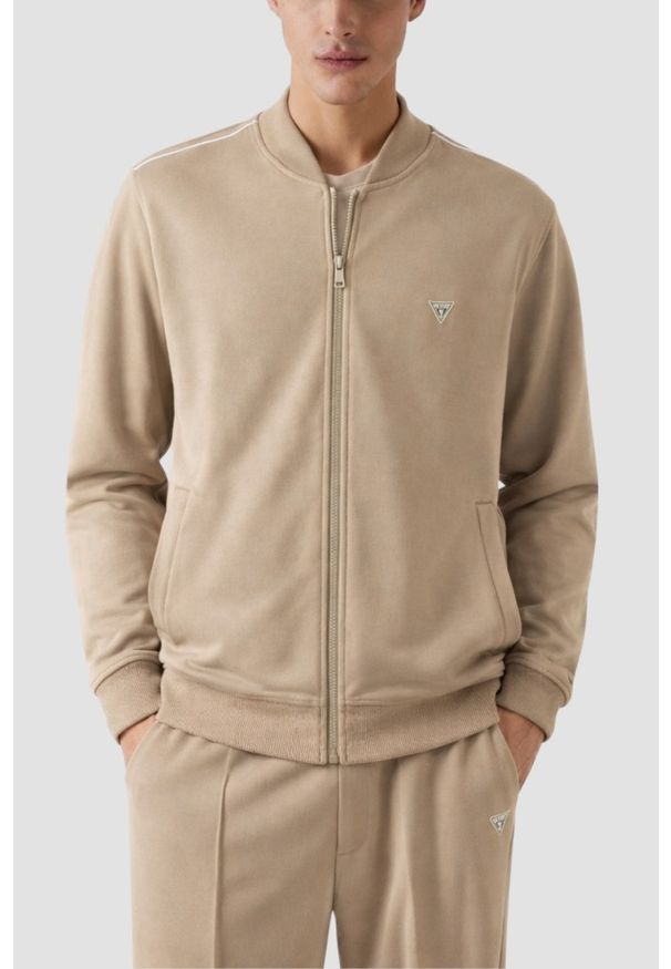 Guess - GUESS Beżowa męska bluza rozpinana Truck Interlock, Rozmiar XL. Kolor: beżowy. Materiał: materiał