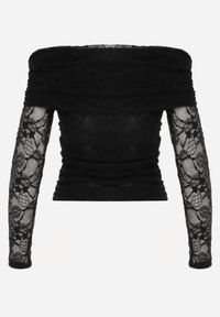 Renee - Czarna Bluzka z Koronki i Dekoltem Typu Bardot Adrageia. Kolor: czarny. Materiał: koronka. Wzór: koronka #3