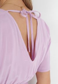 Born2be - Fioletowa Rozkloszowana Sukienka Maxi z Gumką i Sznurkiem w Talii z Wiskozy Baneta. Okazja: na co dzień. Kolor: fioletowy. Materiał: wiskoza. Typ sukienki: proste. Styl: casual. Długość: maxi #2