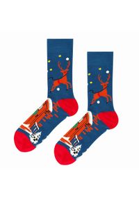His Story - Tematyczne Skarpetki Bawełniane - Świąteczny Renifer. Kolor: niebieski. Materiał: elastan, bawełna, poliamid #4