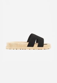 Renee - Czarne Klapki na Plecionej Platformie z Geometryczną Cholewką Elatea. Okazja: na co dzień. Kolor: czarny. Wzór: geometria. Obcas: na platformie. Styl: boho, wakacyjny, casual #4