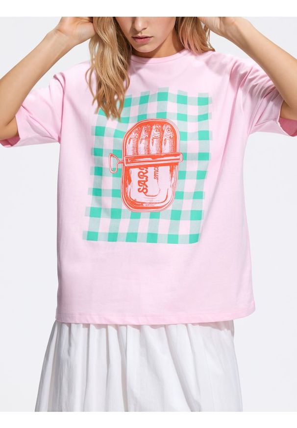 Reserved - T-shirt z nadrukiem - pastelowy róż. Kolor: różowy. Materiał: bawełna, dzianina. Wzór: nadruk