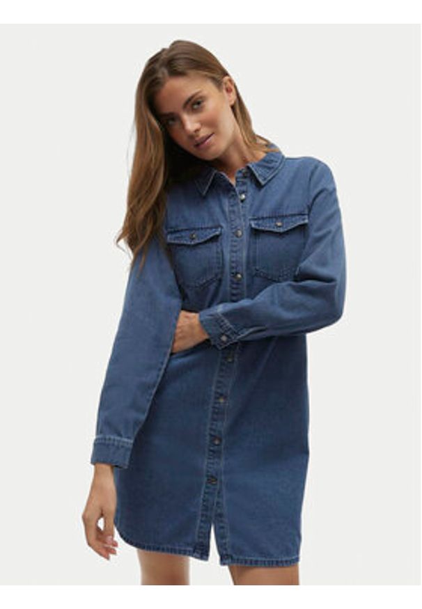 Vero Moda Sukienka jeansowa Jennie 10310968 Niebieski Regular Fit. Kolor: niebieski. Materiał: bawełna