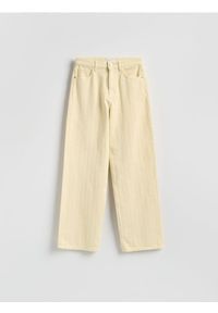 Reserved - Jeansy wide leg w prążek - żółty. Kolor: żółty. Wzór: prążki #1