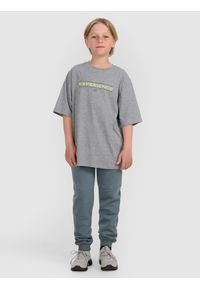4f - 4F T-shirt oversize z nadrukiem chłopięcy - szary 146/152 (10-12 lat). Okazja: na co dzień. Kolor: szary. Materiał: jersey, materiał, bawełna. Wzór: nadruk. Sezon: lato. Styl: klasyczny, sportowy, casual