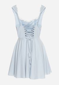 Born2be - Niebieska Rozkloszowana Sukienka Vices w Rustykalnym Stylu z Wiązaniem Gorsetowym Foliora. Okazja: na co dzień. Typ kołnierza: dekolt gorset. Kolor: niebieski. Długość rękawa: na ramiączkach. Typ sukienki: gorsetowe. Styl: klasyczny, casual, elegancki #4