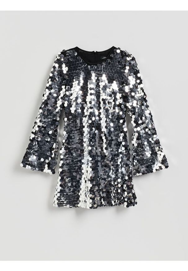 Reserved - Sukienka z cekinami - srebrny. Kolor: srebrny. Materiał: dzianina