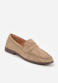 Renee - Beżowe Mokasyny VICES ze Skórzaną Wkładką i Marszczeniem przy Nosku Ananora. Kolor: beżowy. Materiał: skóra. Styl: klasyczny, elegancki #5