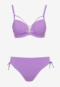 Born2be - Fioletowe Bikini Biustonosz z Aplikacją i Majtki Figi ze Ściągaczami Ulosella. Kolor: fioletowy. Wzór: aplikacja
