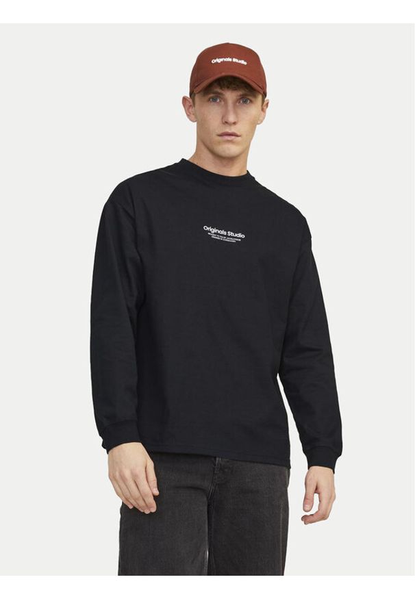 Jack & Jones - Jack&Jones Longsleeve Vesterbro 12251775 Czarny Loose Fit. Kolor: czarny. Materiał: bawełna. Długość rękawa: długi rękaw