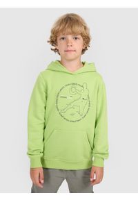 4f - 4F Bluza dresowa nierozpinana z kapturem chłopięca - zielona 134 (8-9 lat). Okazja: na co dzień. Typ kołnierza: kaptur. Kolor: zielony. Materiał: dresówka. Wzór: nadruk, ze splotem, gładki. Sezon: lato. Styl: casual, sportowy #1