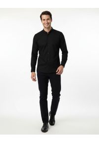 Koszula Taliowana na Stójce, Męska - Rigon - Czarna. Typ kołnierza: kołnierzyk stójkowy. Kolor: czarny. Materiał: poliester, lyocell, bawełna #2