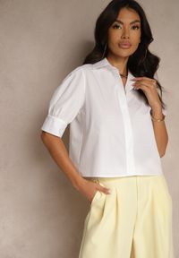 Renee - Biała Koszula z Bawełny z Bufiastymi Rękawami Silanira. Okazja: na co dzień. Kolor: biały. Materiał: bawełna. Styl: elegancki, casual