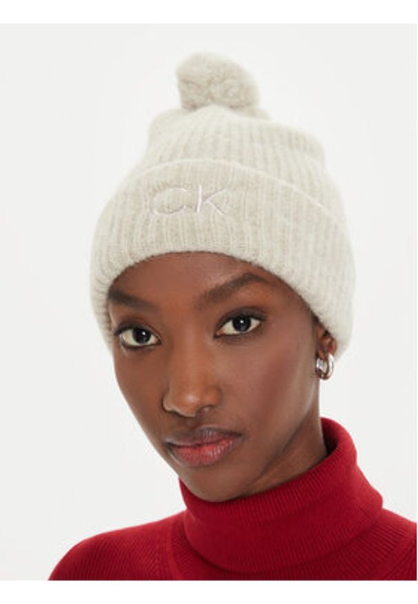Calvin Klein Czapka Embroidery Airy K60K612586 Beżowy. Kolor: beżowy. Materiał: materiał, wełna
