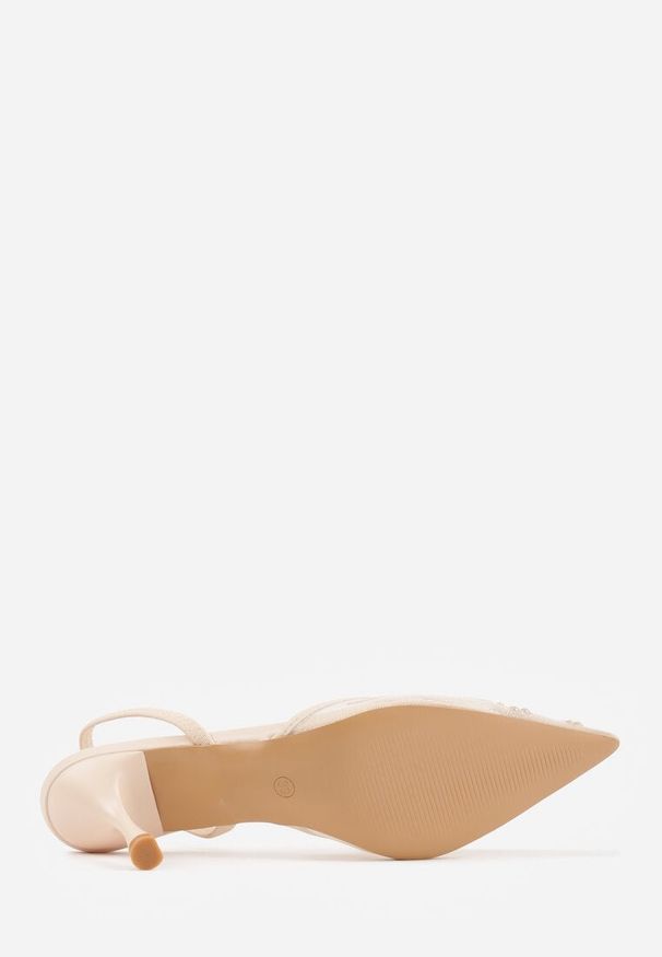 Born2be - Beżowe Sandały na Szpilce z Koronką Caskstar. Kolor: beżowy. Materiał: koronka. Wzór: koronka. Obcas: na szpilce. Styl: klasyczny, elegancki