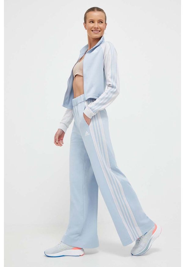 Adidas - adidas dres damski kolor niebieski. Kolor: niebieski. Materiał: dresówka