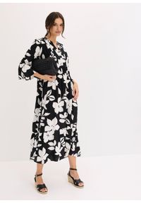 bonprix - Długa sukienka z lejącej wiskozy. Typ kołnierza: dekolt w serek. Kolor: czarny. Materiał: wiskoza. Wzór: kwiaty. Sezon: lato. Długość: maxi #3