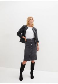 bonprix - Spódnica dżinsowa z ozdobnymi guzikami. Kolor: czarny. Styl: klasyczny #3