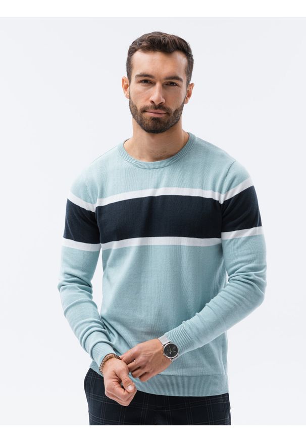 Ombre Clothing - Sweter męski E190 - jasnoniebieski - XXL. Kolor: niebieski. Materiał: jeans, bawełna. Styl: klasyczny