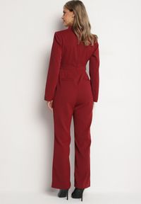 Born2be - Bordowy Elegancki Kombinezon o Taliowanym Kroju z Szerokimi Nogawkami Lirraza. Okazja: na spotkanie biznesowe. Kolor: czerwony. Długość rękawa: długi rękaw. Długość: długie. Styl: elegancki #4