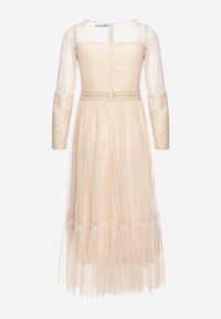 Born2be - Ciemnobeżowa Sukienka Maxi o Rozkloszowanym Fasonie z Ozdobną Koronką i Tiulem Steilla. Kolor: beżowy. Materiał: tiul, koronka. Wzór: koronka. Długość: maxi #7