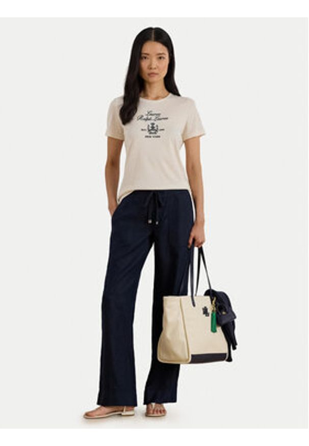 Lauren Ralph Lauren - LAUREN RALPH LAUREN T-Shirt 200P03725002 Beżowy Relaxed Fit. Kolor: beżowy. Materiał: bawełna