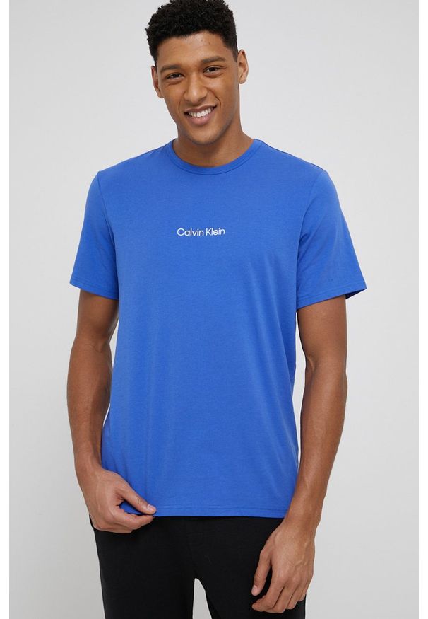 Calvin Klein Underwear T-shirt piżamowy gładka. Kolor: niebieski. Materiał: dzianina. Wzór: gładki
