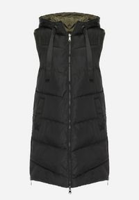 Born2be - Czarna Pikowana Kamizelka Dwustronna z Kapturem i Sznurkami Leorani. Okazja: na co dzień, na spacer. Typ kołnierza: kaptur. Kolor: czarny. Materiał: jeans. Styl: casual, sportowy #7