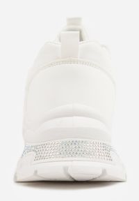 Born2be - Białe Sneakersy na Grubej Podeszwie z Koronkowymi Wstawkami i Cyrkoniami Sephialle. Okazja: na spacer, na co dzień. Kolor: biały. Materiał: koronka. Wzór: haft. Sport: turystyka piesza #3