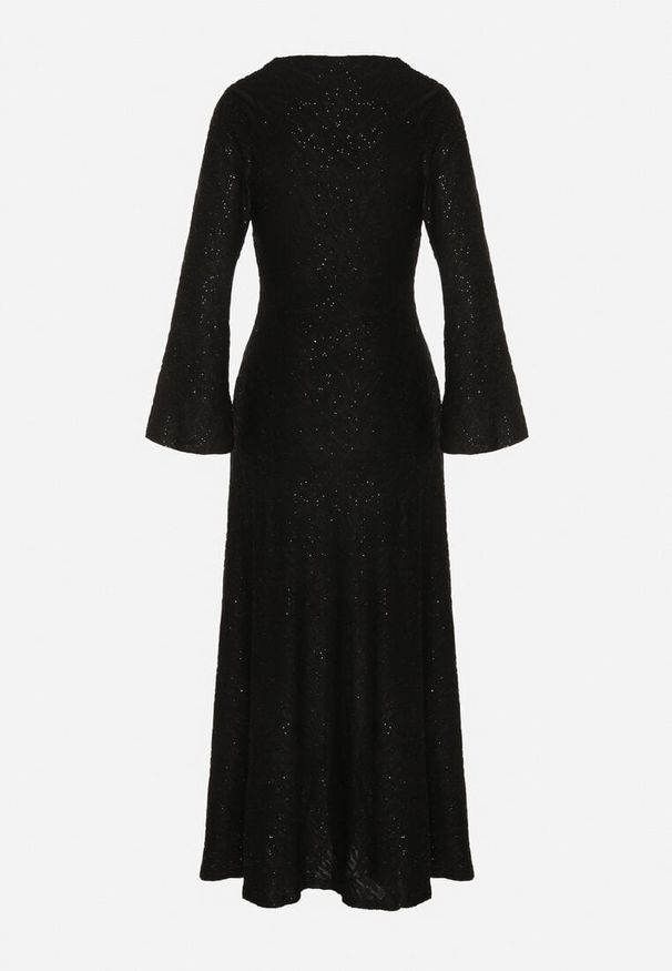 Born2be - Czarna Brokatowa Sukienka w Zebrę o Rozkloszowanym Kroju z Długim Rękawem Mevenna. Okazja: na co dzień. Kolor: czarny. Długość rękawa: długi rękaw. Wzór: motyw zwierzęcy. Typ sukienki: proste. Styl: elegancki, casual