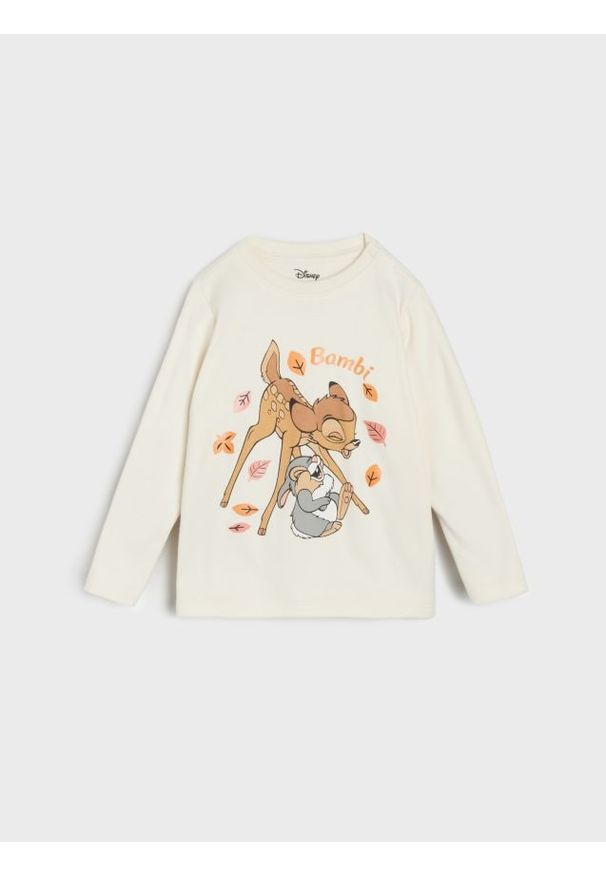 Sinsay - Koszulka z długimi rękawami Bambi - kremowy. Kolor: kremowy. Długość rękawa: długi rękaw. Długość: długie
