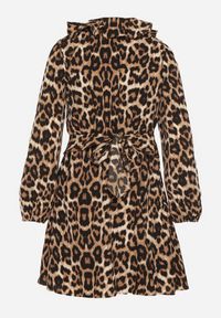 Born2be - Panterkowa Rozkloszowana Sukienka Vices Zdobiona Falbankami Reseva. Okazja: na co dzień. Typ kołnierza: kołnierz z falbankami. Materiał: jeans, materiał. Długość rękawa: długi rękaw. Wzór: aplikacja. Styl: casual #2