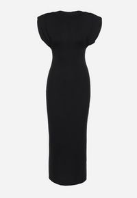 Born2be - Czarna Dopasowana Sukienka z Krótkim Rękawem i Poduszkami na Ramionach z Rozcięciem Fionella. Kolor: czarny. Długość rękawa: krótki rękaw. Styl: elegancki #5