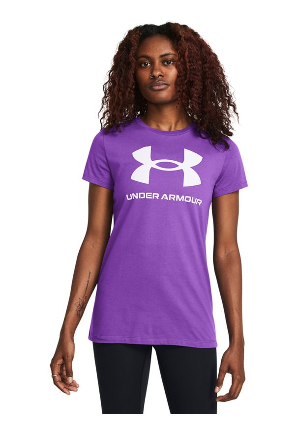 T-shirt damski Under Armour UA W Sportstyle Logo Ss - fioletowy. Kolor: fioletowy. Materiał: bawełna, poliester, materiał. Wzór: nadruk