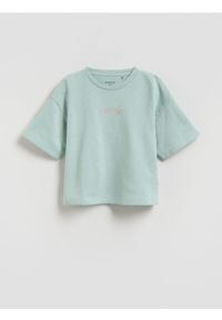 Reserved - Luźny t-shirt z nadrukiem - jasnozielony. Kolor: zielony. Materiał: bawełna. Wzór: nadruk #1