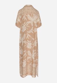 Born2be - Beżowa Koszulowa Sukienka z Wiskozy w Kwiatowy Wzór z Kieszeniami Eramira. Okazja: na co dzień. Kolor: beżowy. Materiał: wiskoza. Długość rękawa: długi rękaw. Wzór: kwiaty. Sezon: lato. Typ sukienki: koszulowe. Styl: casual, elegancki #5